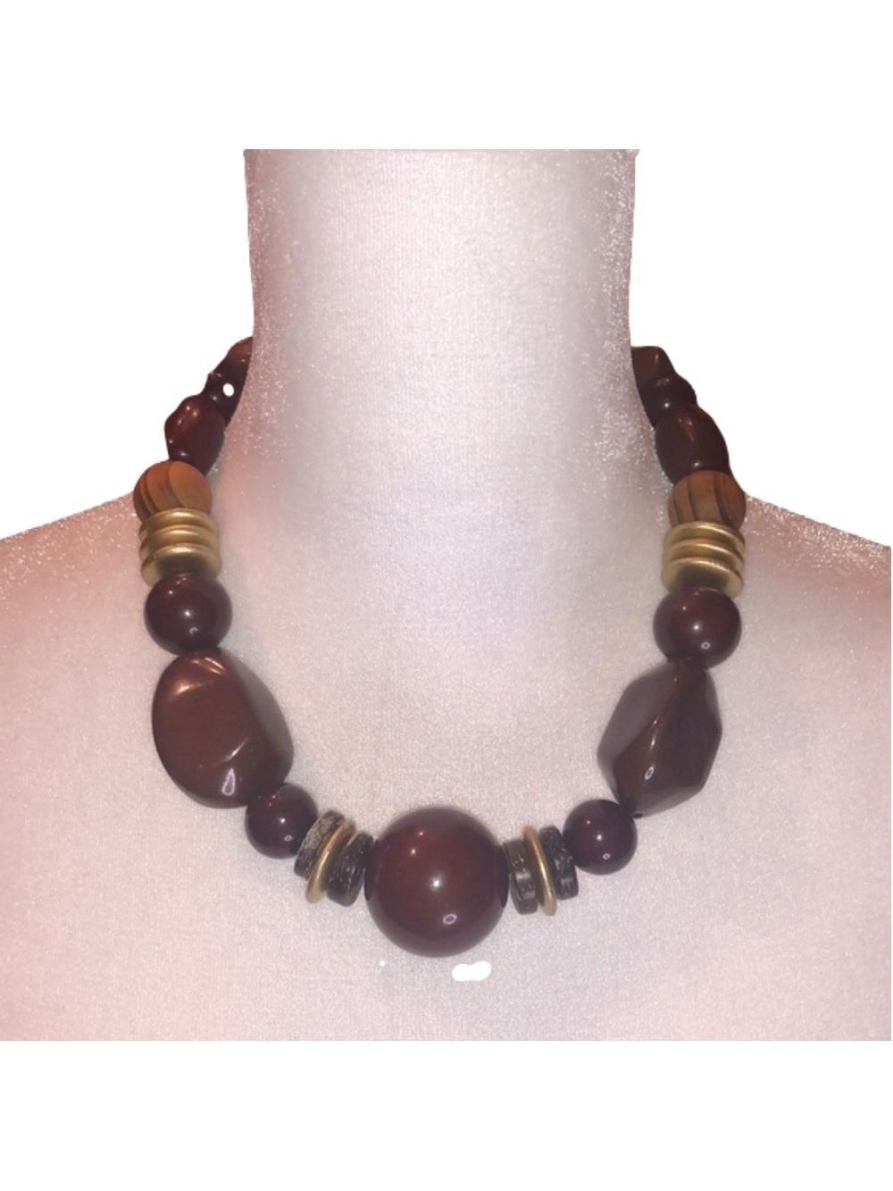 COSTUME JEWELRY Brown & Gold Big Bead Choker